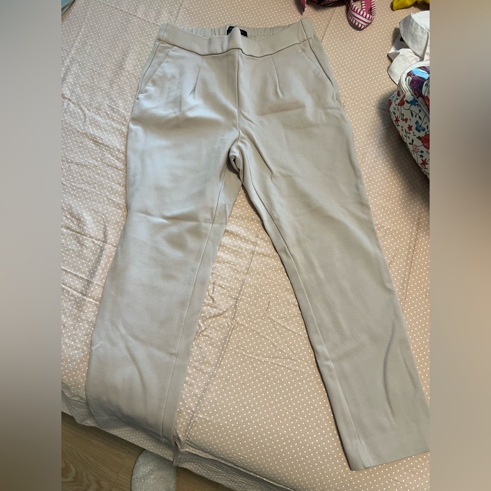 Light Beige High-Waist Tailored Pants